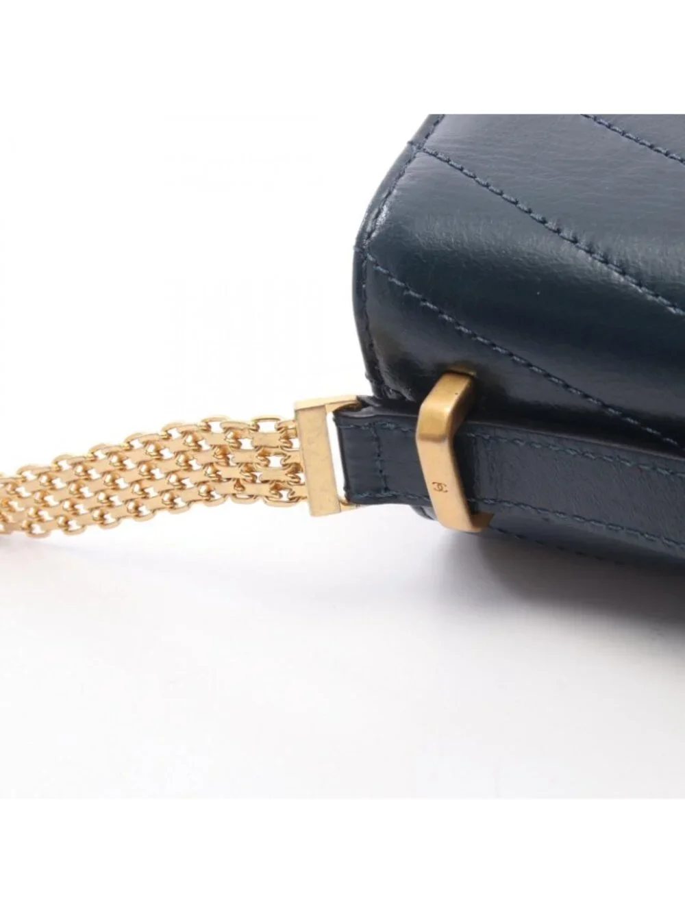 Chanel Shoulder Bag Blanc Stitch Blue Green Leather Chain